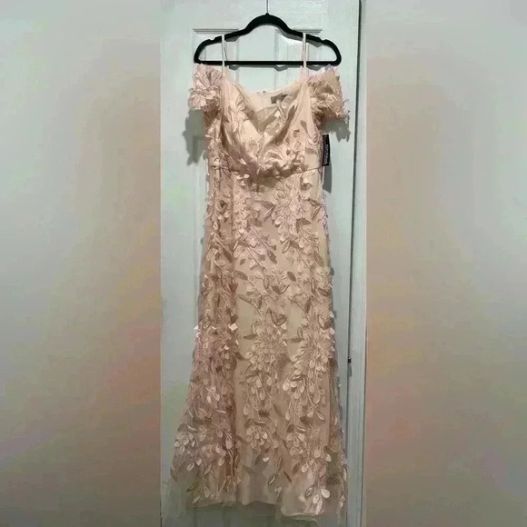 R&M Richards 3D Floral Off The Shoulder Dress Size 12 New with Tags